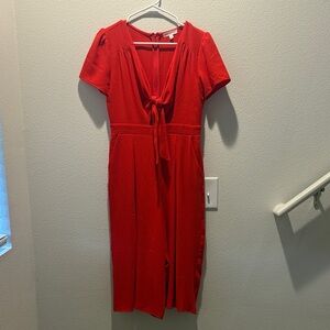 Socialite Red Crepe Tie Front Wide Leg Jumpsuit - Size Small